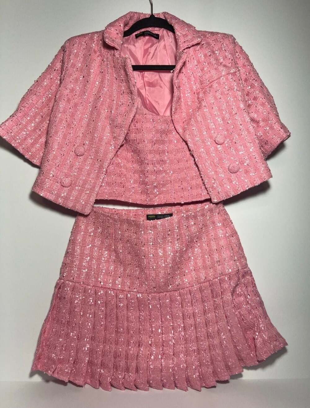 Finesse XS Pink Tweed 3-Piece Set – Y2K Clueless Vibes 💕